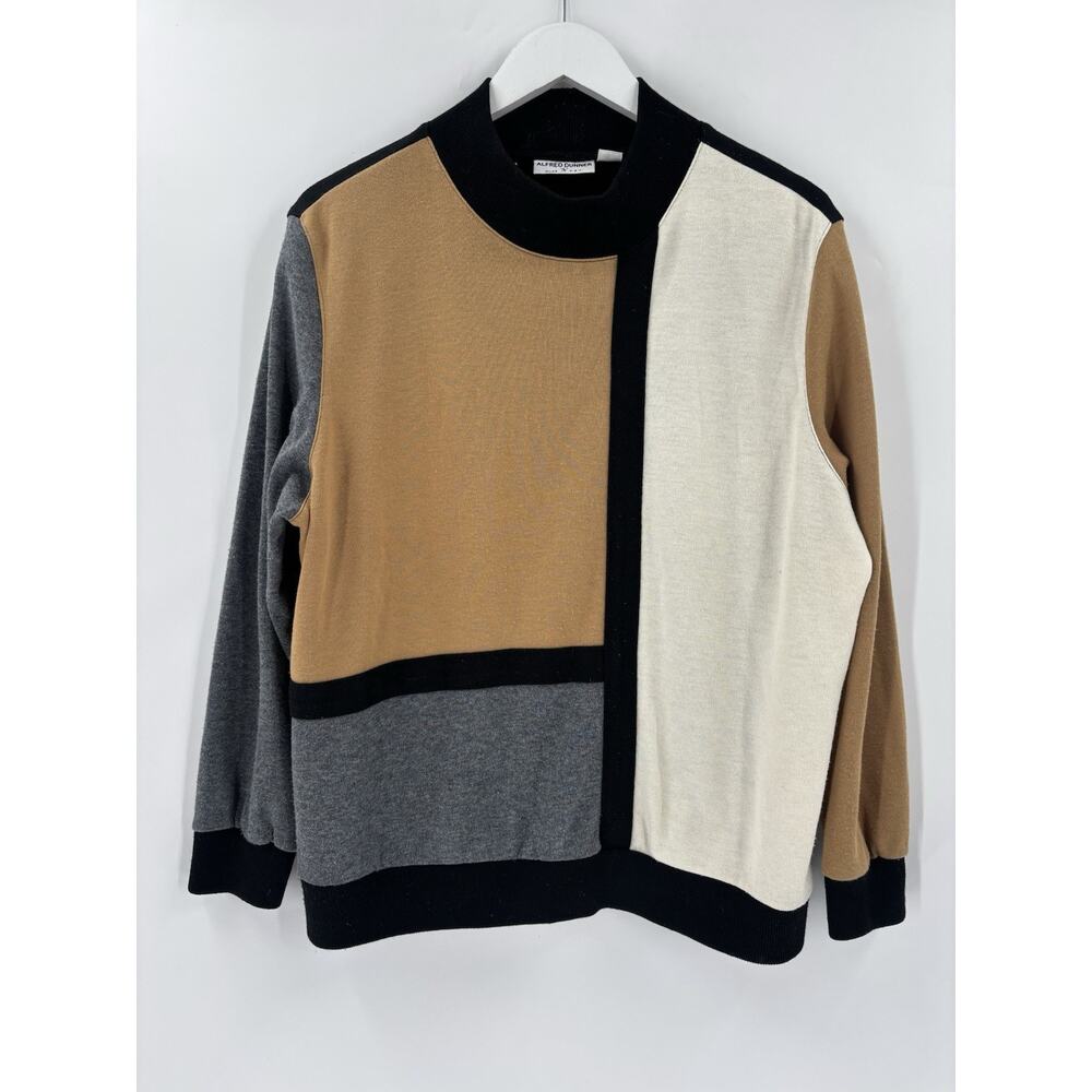Alfred Dunner Vintage Sweater Womens Large Black Beige Gray Pullover Knit 90s